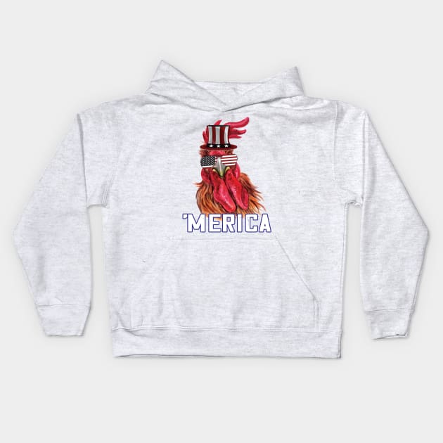 Merica Funny chicken 4th of july celebration gift Kids Hoodie by DODG99